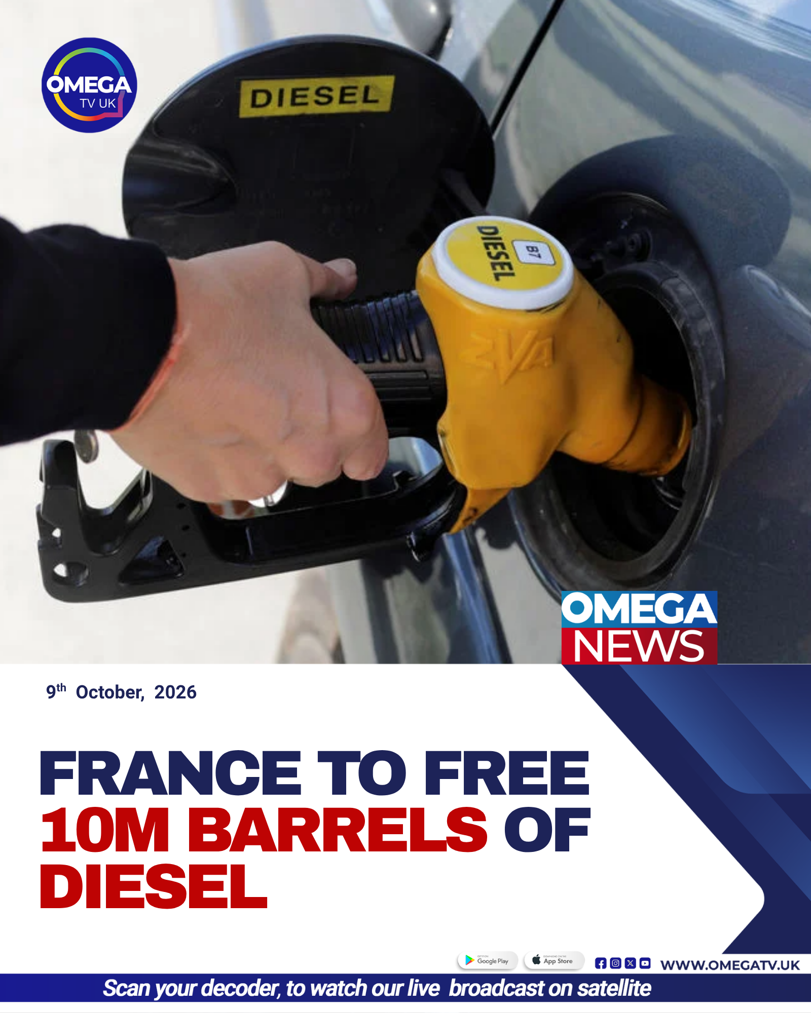 French Prime Minister Sébastien Lecornu announces plans to release 10 million barrels of diesel from strategic reserves to ease rising fuel prices.