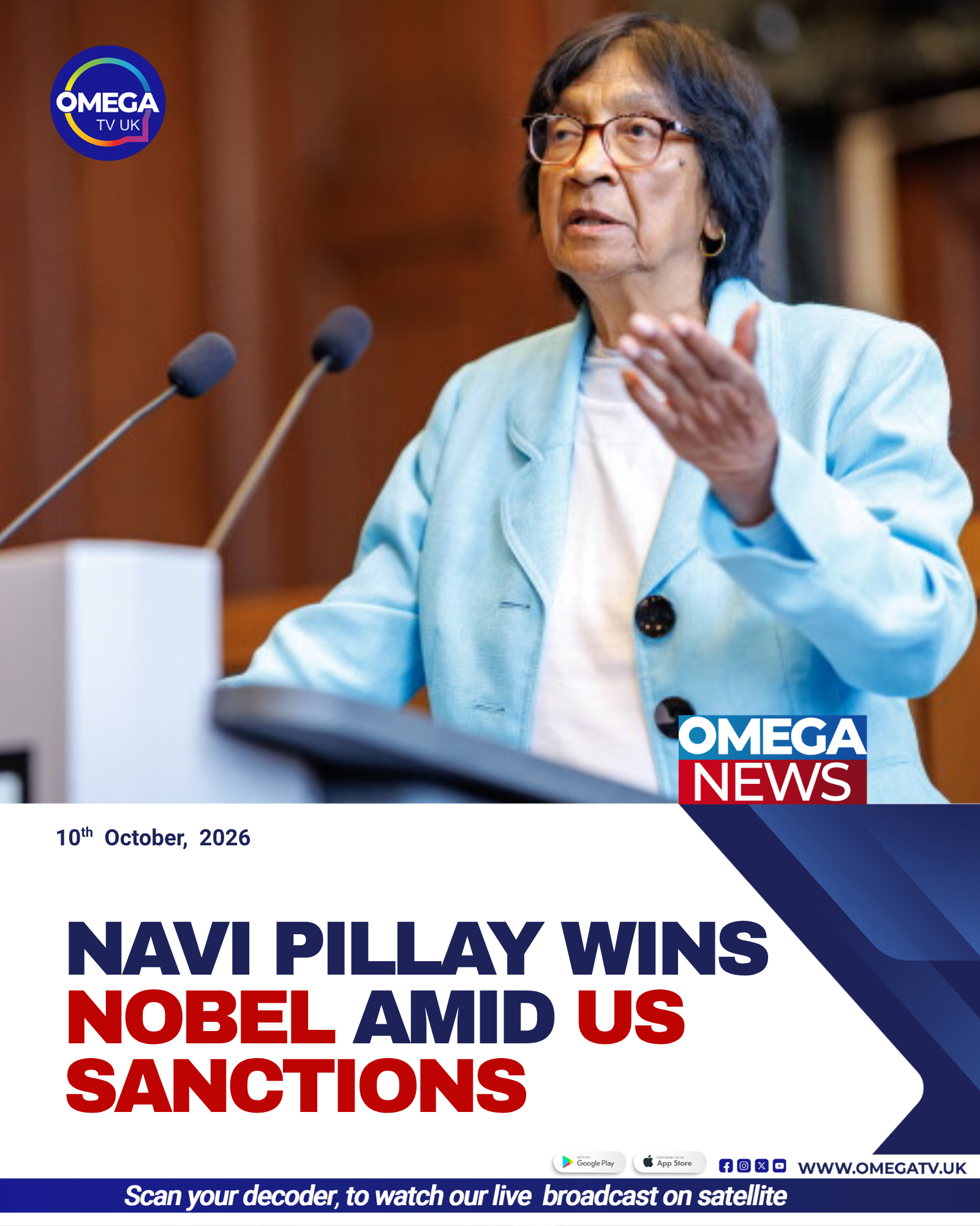 South African-born jurist Navi Pillay, former UN human rights chief, receives the Nobel Peace Prize for her work promoting international law and human rights.