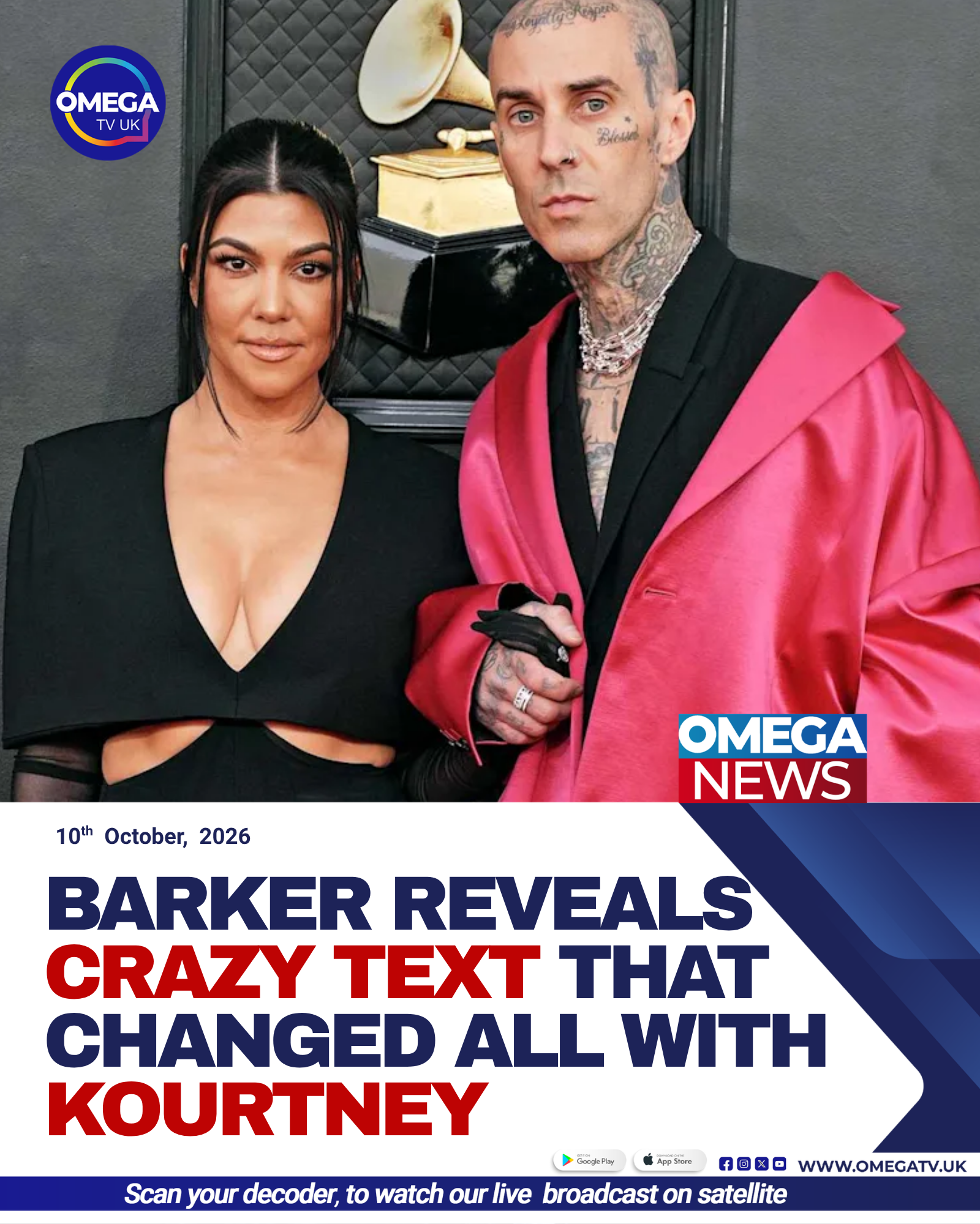 Travis Barker recovering in a hospital bed with Kourtney Kardashian beside him.