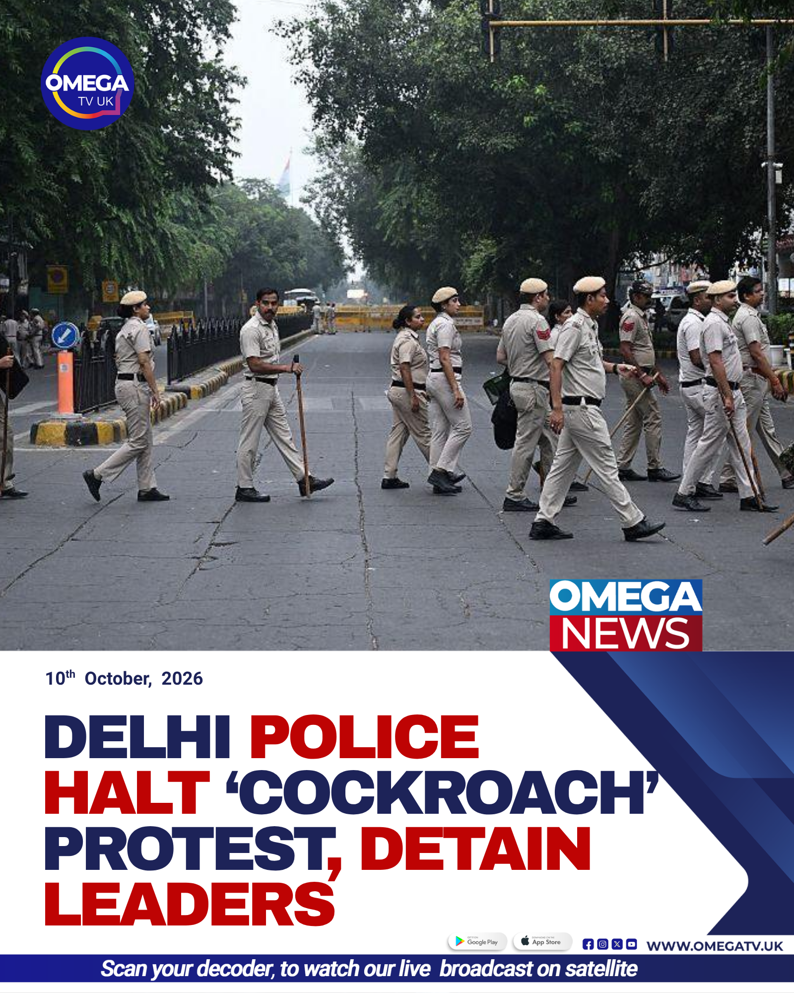 Indian security personnel and barricades in Delhi ahead of a Cockroach Janta Party protest.