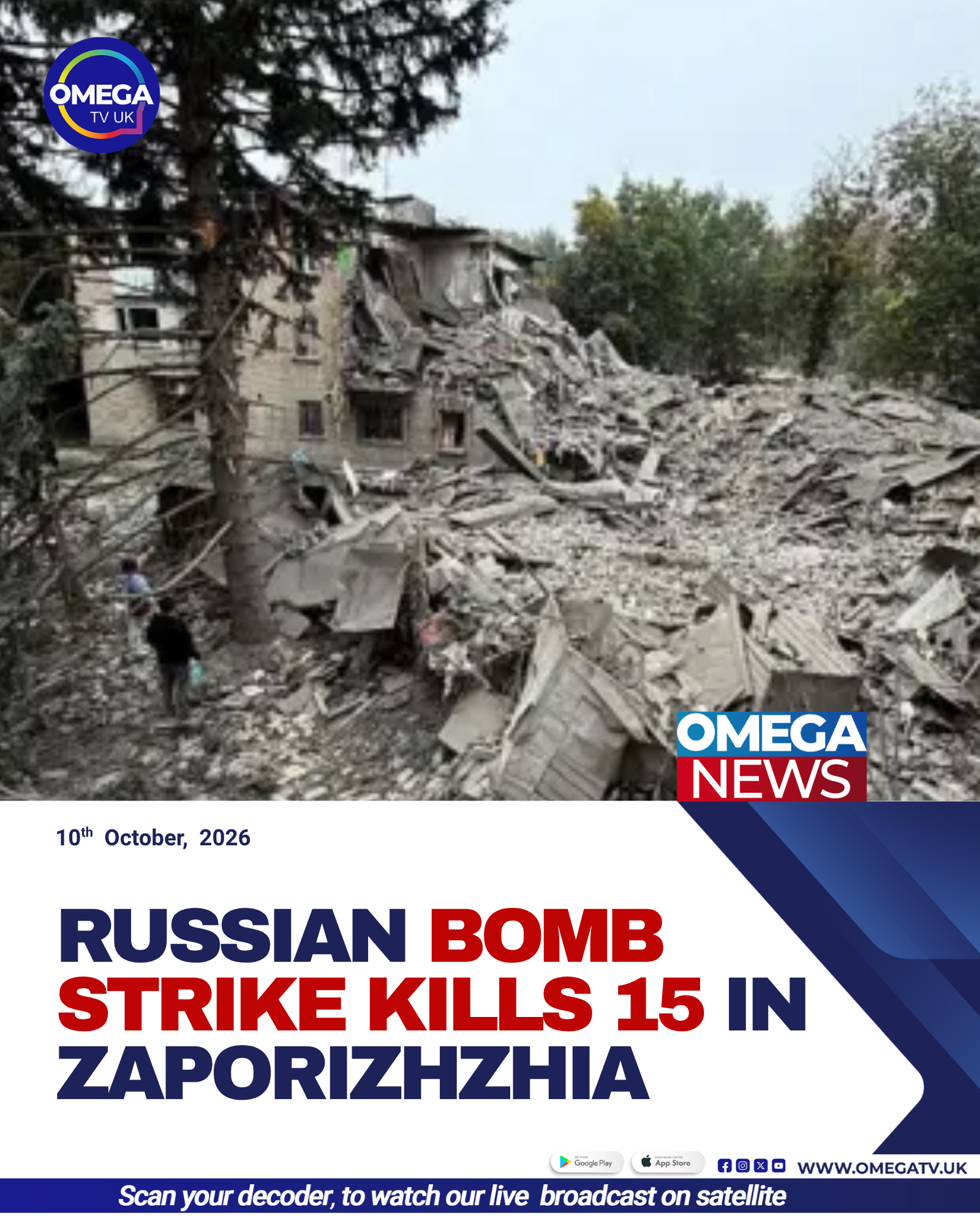 Rescue workers search the rubble of a residential apartment building damaged by Russian glide bombs in Zaporizhzhia, Ukraine.