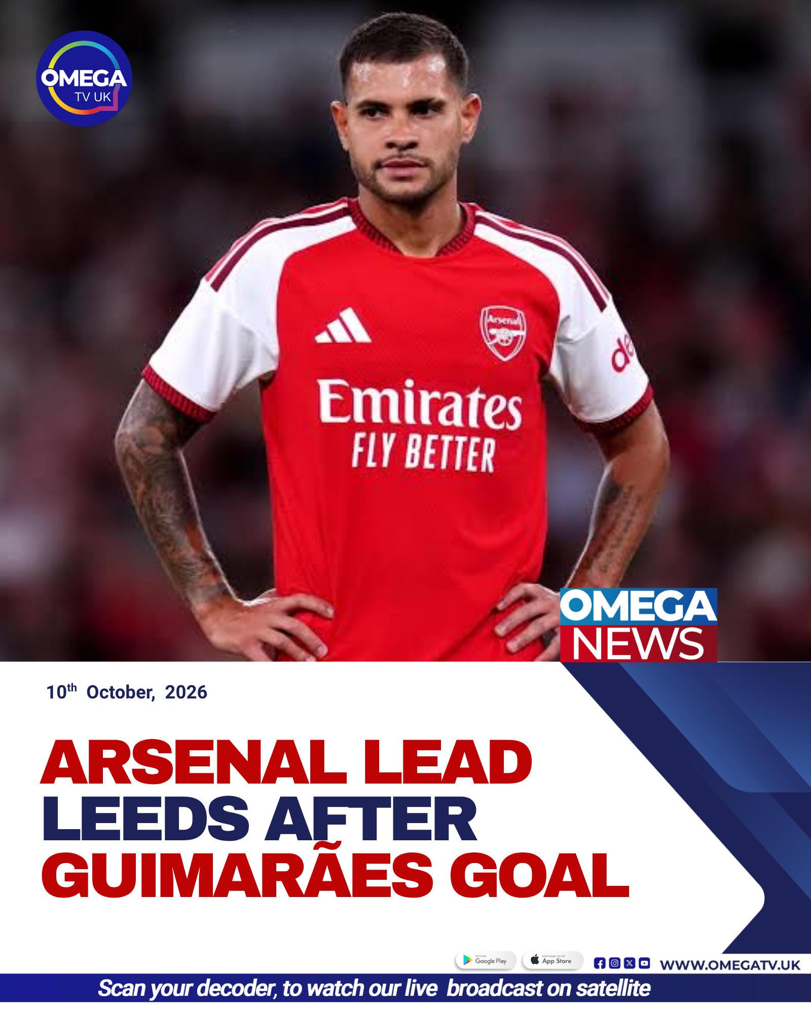 Arsenal players celebrate after Bruno Guimarães and Riccardo Calafiori score against Leeds United in the Premier League.