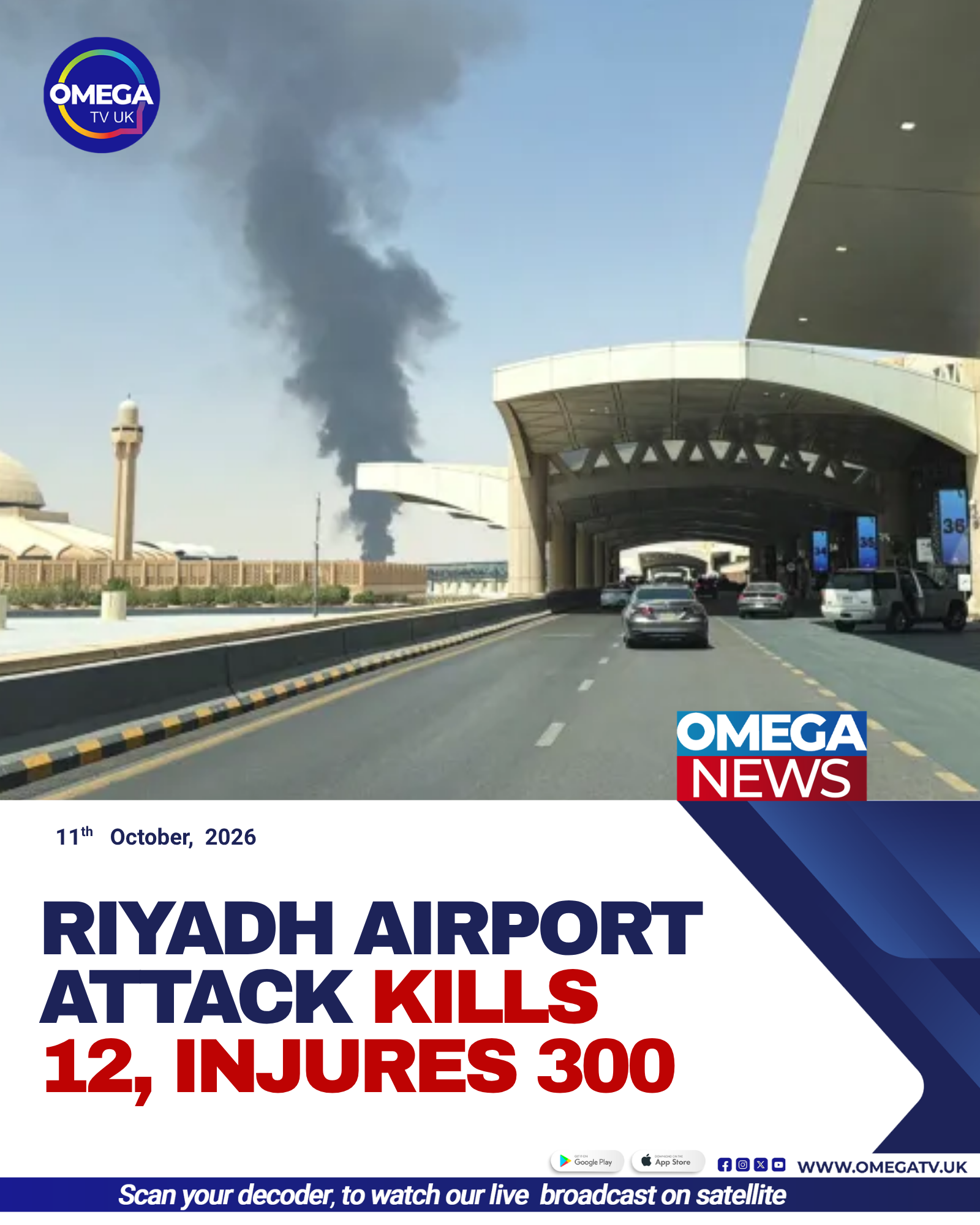 Smoke rises near King Khalid International Airport in Riyadh following an attack that reportedly killed 12 people and injured more than 300.