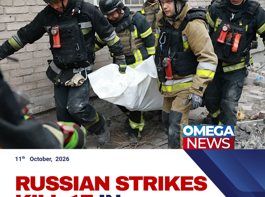 Damaged residential buildings and emergency crews in Zaporizhzhia after Russian airstrikes killed at least 17 people.