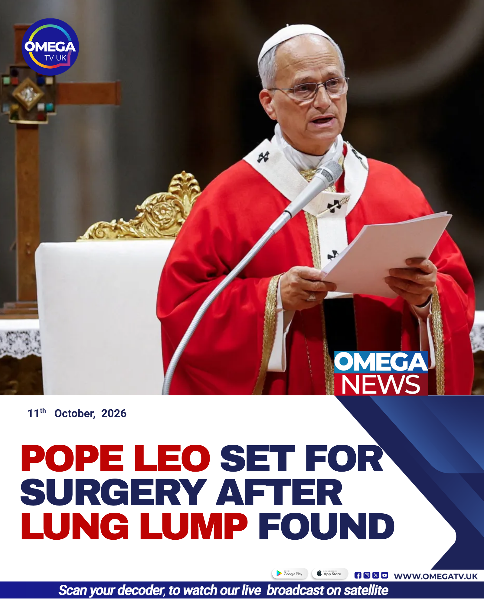 Pope Leo XIV addresses pilgrims in St Peter’s Square in Rome before announcing plans for lung surgery.