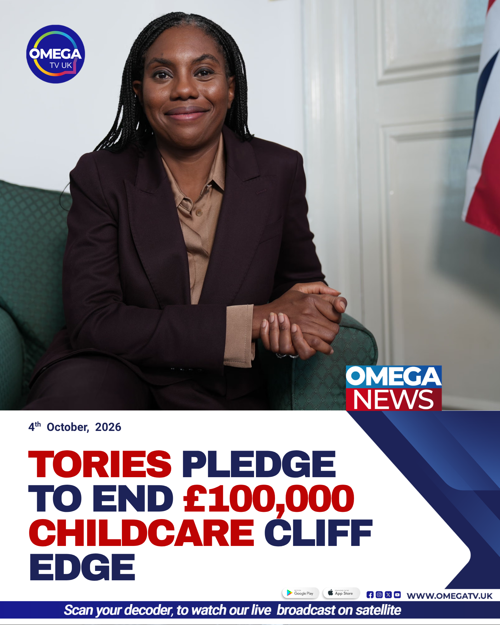 Conservative leader Kemi Badenoch speaking about the party's plans to remove the £100,000 childcare income threshold.