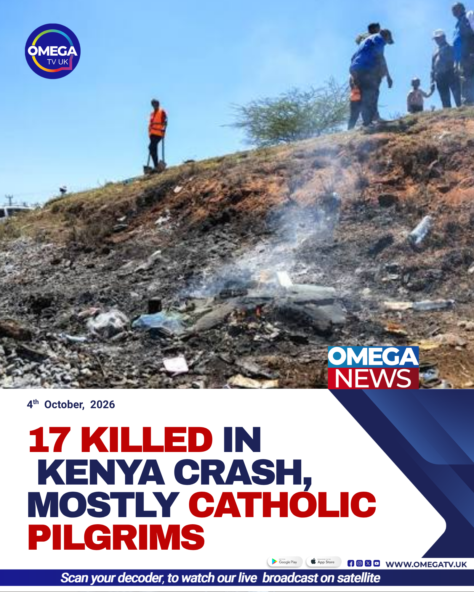 Wreckage of a minibus involved in a deadly crash in Salama, Kenya, that killed 17 people, most of them Catholic pilgrims